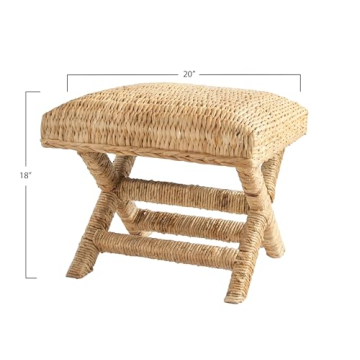 Creative Co-Op Wood & Woven Stool for Tropical Decor