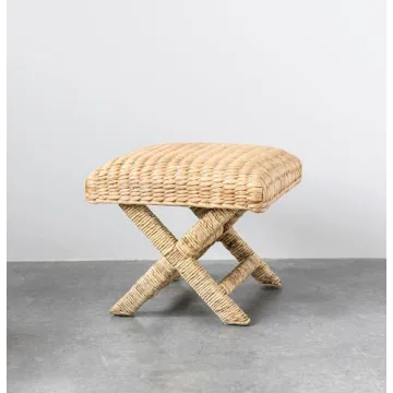 Creative Co-Op Wood & Woven Stool for Tropical Decor