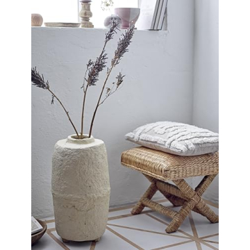 Creative Co-Op Wood & Woven Stool for Tropical Decor