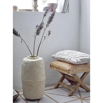 Creative Co-Op Wood & Woven Stool for Tropical Decor