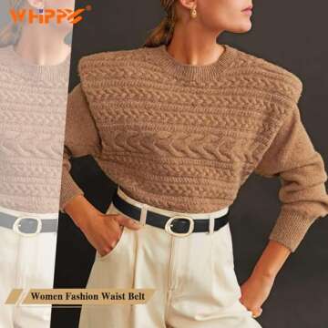 WHIPPY Leather Belt for Women Casual Waist Belt with Gold Buckle Fashion Ladies Belt for Jeans Pants Dress,Black,S