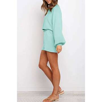 ZESICA Women's Casual Long Sleeve Solid Color Knit Pullover Sweatsuit 2 Piece Short Sweater Outfits Sets,Mint,X-Small