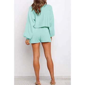 ZESICA Women's Casual Long Sleeve Solid Color Knit Pullover Sweatsuit 2 Piece Short Sweater Outfits Sets,Mint,X-Small
