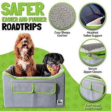 WeGo Doggo Buddy Booster Dog Car Seat - Small & Medium Dogs - Dog Booster Seat with Bed & Extra Stor...