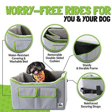WeGo Doggo Buddy Booster Dog Car Seat - Small & Medium Dogs - Dog Booster Seat with Bed & Extra Storage - Safer Car Rides with Headrest Leash Tether - 40 Shelter Meals Donated Per Pet Car Seat