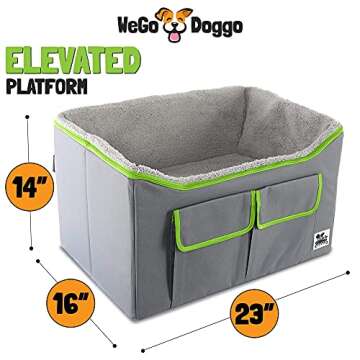 WeGo Doggo Buddy Booster Dog Car Seat - Small & Medium Dogs - Dog Booster Seat with Bed & Extra Storage - Safer Car Rides with Headrest Leash Tether - 40 Shelter Meals Donated Per Pet Car Seat