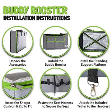 WeGo Doggo Buddy Booster Dog Car Seat - Small & Medium Dogs - Dog Booster Seat with Bed & Extra Storage - Safer Car Rides with Headrest Leash Tether - 40 Shelter Meals Donated Per Pet Car Seat