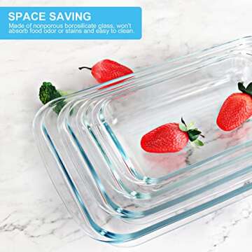 KOMUEE 8 Pieces Glass Baking Dish with Lids Rectangular Glass Baking Pan Bakeware Set with Lids, Baking Pans for Lasagna, Leftovers, Cooking, Kitchen, Fridge-to-Oven, Gray
