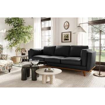 Valencia Artisan Full Leather Sofa 88” | Pure Full Italian Nappa Leather Couch, Solid Wood Accent,...