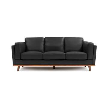 Valencia Artisan Full Leather Sofa 88” | Pure Full Italian Nappa Leather Couch, Solid Wood Accent, Ultimate Comfort, Black