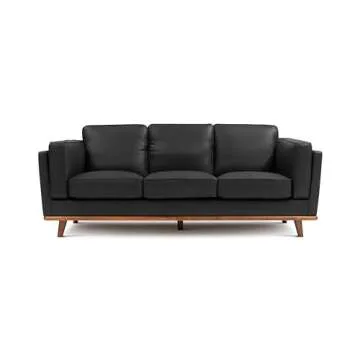 Valencia Artisan Full Leather Sofa 88” | Pure Full Italian Nappa Leather Couch, Solid Wood Accent, Ultimate Comfort, Black