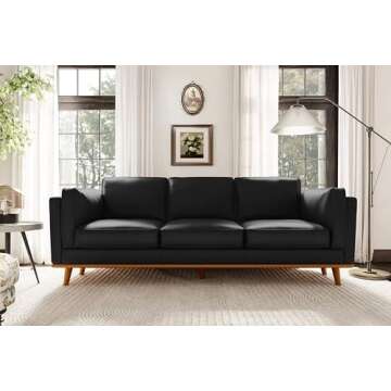 Valencia Artisan Full Leather Sofa 88” | Pure Full Italian Nappa Leather Couch, Solid Wood Accent, Ultimate Comfort, Black
