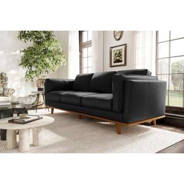 Valencia Artisan Full Leather Sofa 88” | Pure Full Italian Nappa Leather Couch, Solid Wood Accent, Ultimate Comfort, Black