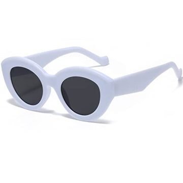 AIEYEZO Oversized Cat Eye Sunglasses for Women Cute Oval Thick Frame Cateye Sun Glasses Chic Retro Style Shades (White)