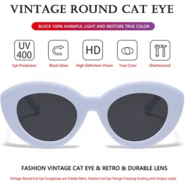 AIEYEZO Oversized Cat Eye Sunglasses for Women Cute Oval Thick Frame Cateye Sun Glasses Chic Retro Style Shades (White)