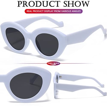 AIEYEZO Oversized Cat Eye Sunglasses for Women Cute Oval Thick Frame Cateye Sun Glasses Chic Retro Style Shades (White)