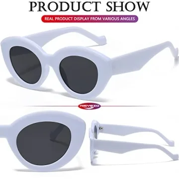 AIEYEZO Oversized Cat Eye Sunglasses for Women Cute Oval Thick Frame Cateye Sun Glasses Chic Retro Style Shades (White)