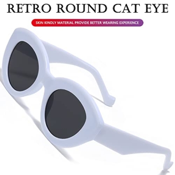 AIEYEZO Oversized Cat Eye Sunglasses for Women Cute Oval Thick Frame Cateye Sun Glasses Chic Retro Style Shades (White)