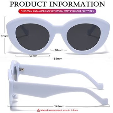 AIEYEZO Oversized Cat Eye Sunglasses for Women Cute Oval Thick Frame Cateye Sun Glasses Chic Retro Style Shades (White)