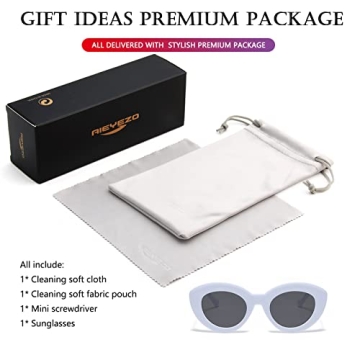 AIEYEZO Oversized Cat Eye Sunglasses for Women Cute Oval Thick Frame Cateye Sun Glasses Chic Retro Style Shades (White)