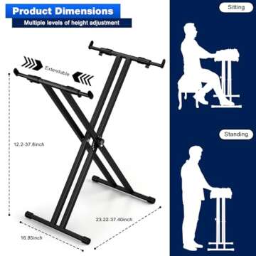 tipatyard Adjustable Double-X Keyboard Stand for Pianos