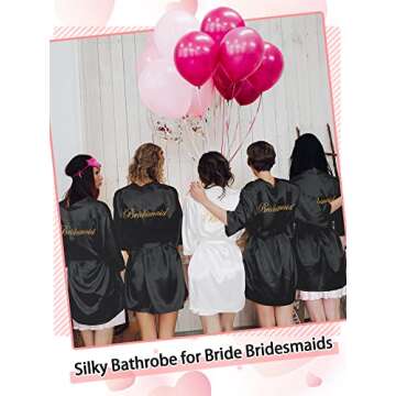 5 Pcs Kimono Robe for Bridesmaid Bride Women Wedding Party Getting Ready Short Robe Bride Robe Embroidered Bridal Party Robes (Large, White, Black)