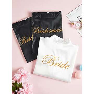 5 Pcs Kimono Robe for Bridesmaid Bride Women Wedding Party Getting Ready Short Robe Bride Robe Embroidered Bridal Party Robes (Large, White, Black)