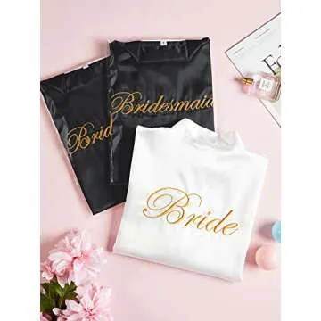 5 Pcs Kimono Robe for Bridesmaid Bride Women Wedding Party Getting Ready Short Robe Bride Robe Embroidered Bridal Party Robes (Large, White, Black)