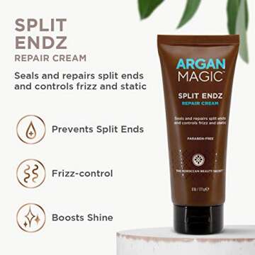 Argan Magic Split Endz Cream - Instantly Binds Frayed and Separated Ends While Preventing Future Breakage | Controls Frizz | Made in USA, Paraben Free, Cruelty Free (6 oz)