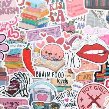 200Pcs Bookish Stickers for Kindle, Book Reading Booktok Aesthetic Stickers, Spicy Fantasy Journal B...