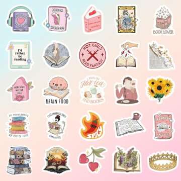 200Pcs Bookish Stickers for Kindle, Book Reading Booktok Aesthetic Stickers, Spicy Fantasy Journal Book Stickers for Adult, Bookish Book Lover Gifts Skin Accessories