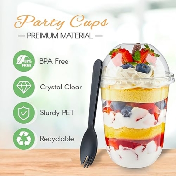 Zezzxu 50 Pack 16 oz Clear Dessert Cups with Lids