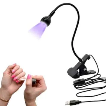 UV USB LED Blacklight Gooseneck Lamp | Uses: Apres Gel x Nail Tips, Detection of Satin, Black Light Fluorescent Paint, UV Gel Nails, and Ultra Violet curing |Clamp Fixtures, and Just Plug & Play| Unas