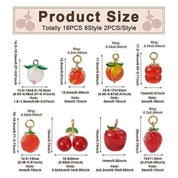 Cheriswelry 16pcs Peach Cherry Apple Tomato Lampwork Glass Pendants Handmade Fruit Dangle Charms Imi...