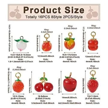 Cheriswelry 16pcs Peach Cherry Apple Tomato Lampwork Glass Pendants Handmade Fruit Dangle Charms Imi...