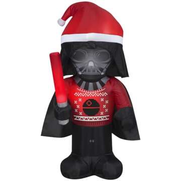 Gemmy Christmas Airblown Inflatable Inflatable Darth Vader in Ugly Christmas Sweater, Black