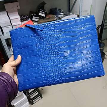 Stylish NIGEDU Women Crocodile Grain Clutch Bag in Blue