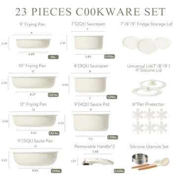CAROTE 21pcs Detachable Handle Pots and Pan Set, Nonstick Induction Cookware, Removable Handle, RV O...