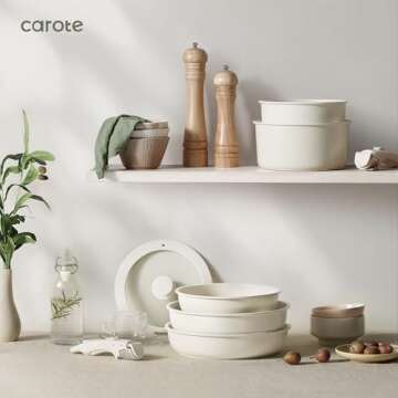 CAROTE 21pcs Detachable Handle Pots and Pan Set, Nonstick Induction Cookware, Removable Handle, RV Oven Safe Cookware