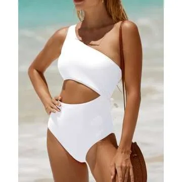 Yonique Women's One Piece Bathing Suit One Shoulder Swimsuit Cutout Swimwear Monokini White M