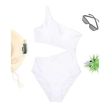 Yonique Women's One Piece Bathing Suit One Shoulder Swimsuit Cutout Swimwear Monokini White M