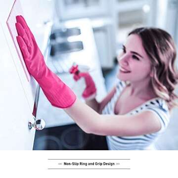 Cleaning Gloves for Household Reusable Waterproof and Durable Latex Rubber Kitchen Dishwashing Grip ...