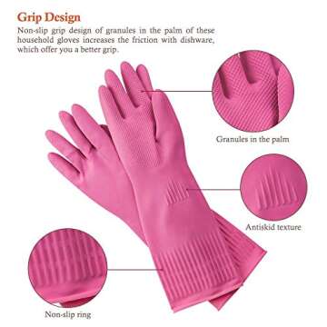 Durable Pink Latex Rubber Cleaning Gloves for Household