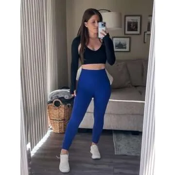 HeyNuts Full Length Leggings for Women with Drawstring, High Waisted Compression Tummy Control Workout Yoga Gym Buttery Soft Pants 28’’ Sapphire Blue XL(14)