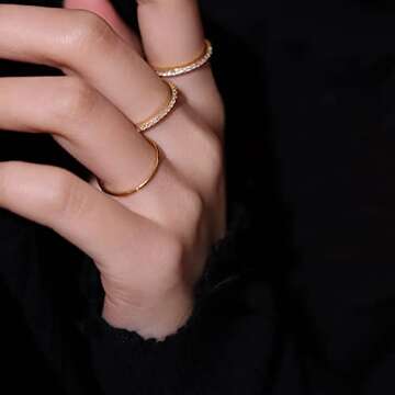 TOSGMY 8PCS 14K Gold Plated Stacking Rings for Women 1mm-3mm Stackable Knuckle Rings Thin Gold Ring Statement Band Comfort Fit Size 5-9