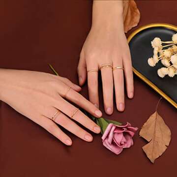 TOSGMY 8PCS 14K Gold Plated Stacking Rings for Women 1mm-3mm Stackable Knuckle Rings Thin Gold Ring Statement Band Comfort Fit Size 5-9