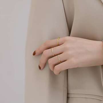 TOSGMY 8PCS 14K Gold Plated Stacking Rings for Women 1mm-3mm Stackable Knuckle Rings Thin Gold Ring Statement Band Comfort Fit Size 5-9