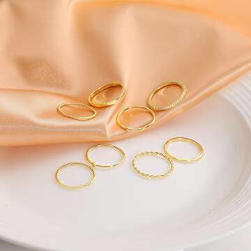 TOSGMY 8PCS 14K Gold Plated Stacking Rings for Women 1mm-3mm Stackable Knuckle Rings Thin Gold Ring Statement Band Comfort Fit Size 5-9