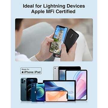 Luxtude Portable Charger iPhone Built in Lightning Cable (MFi Apple Certified), Ultra Slim Portable Phone Charger Thin Battery Pack, 5000mAh Power Bank for iPhone 14/13/12/11/10 etc. (Metal Black)