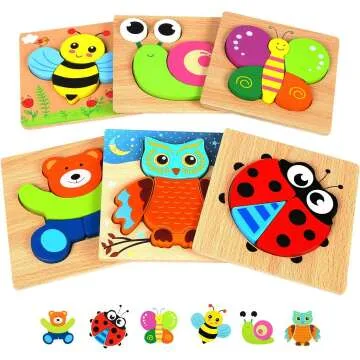 Wooden Toddler Jigsaw Puzzle, 6 Animal Shapes